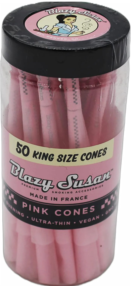 Blazy Susan Pink King Size Pre-Rolled Cones – 50 Count | Ultra-Thin, GMO-Free, Vegan