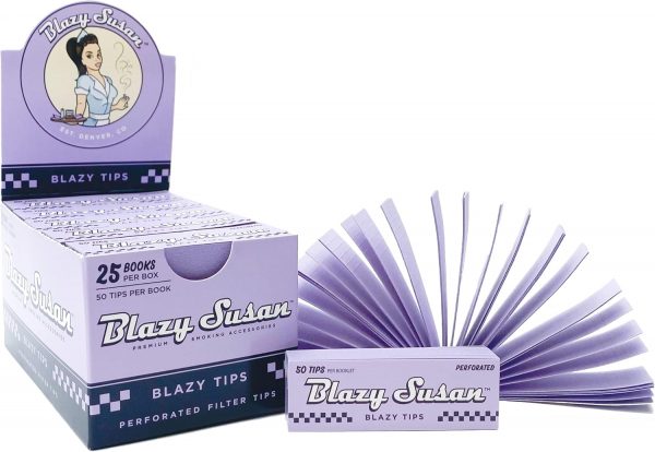 Blazy Susan Purple 25 Filter Tips - Organic, Vegan, Slow-Burning for Rolling