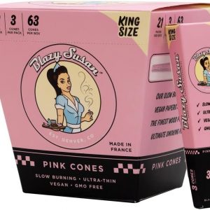 Blazy Susan King Size Pre-Rolled Cones - 3 Pack 63 Cones Vegan Non-GMO Slow-Burning Ultra-Thin - Premium Pink Cones