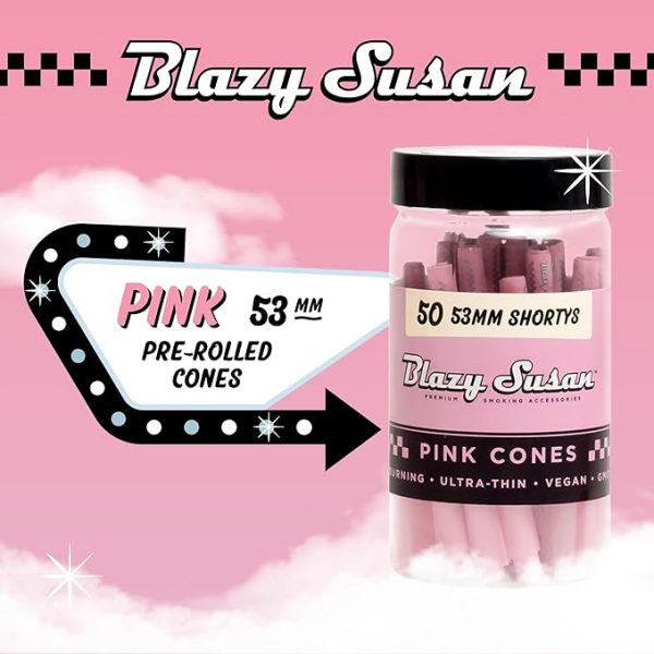 Blazy Susan Pink Pre-Rolled Cones 50 Count (53mm Mini) - GMO-Free Shortys