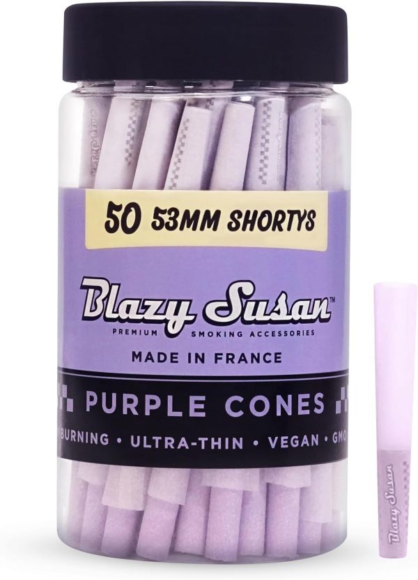 Blazy Susan Purple 1-1/4″ Shorty Pre-Rolled Cones - 50 Count GMO-Free