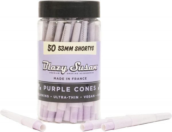 Blazy Susan Purple 1-1/4″ Shorty Pre-Rolled Cones - 50 Count GMO-Free