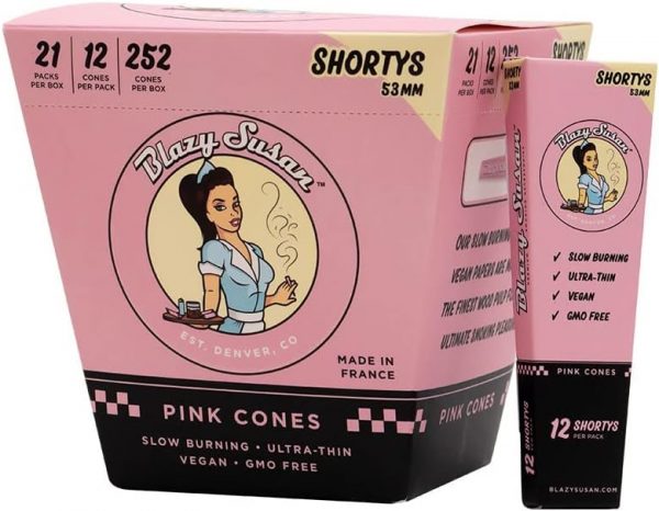 Blazy Susan Shorty Pink Pre-Rolled Cones - 53mm Mini Cones, 252 Per Box