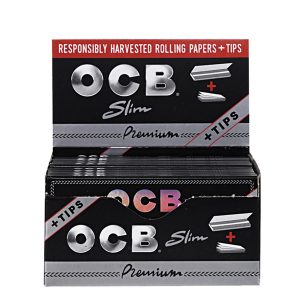 OCB Premium Slim Rolling Papers with Tips - Full Box - 100% Natural